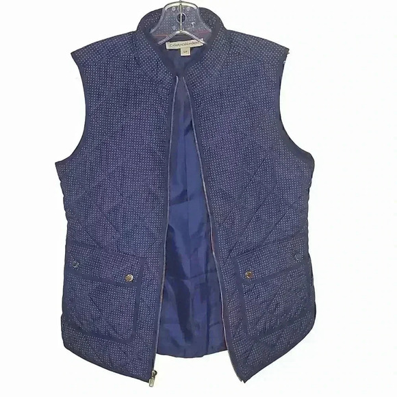 Catherine Malandrino Quilted Polka Dot Vest S Navy White Gold - Picture 1 of 10